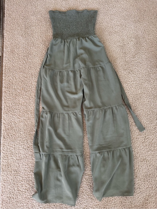 Pants - Smocked Waist Olive Green Wide-Leg Jumpsuit